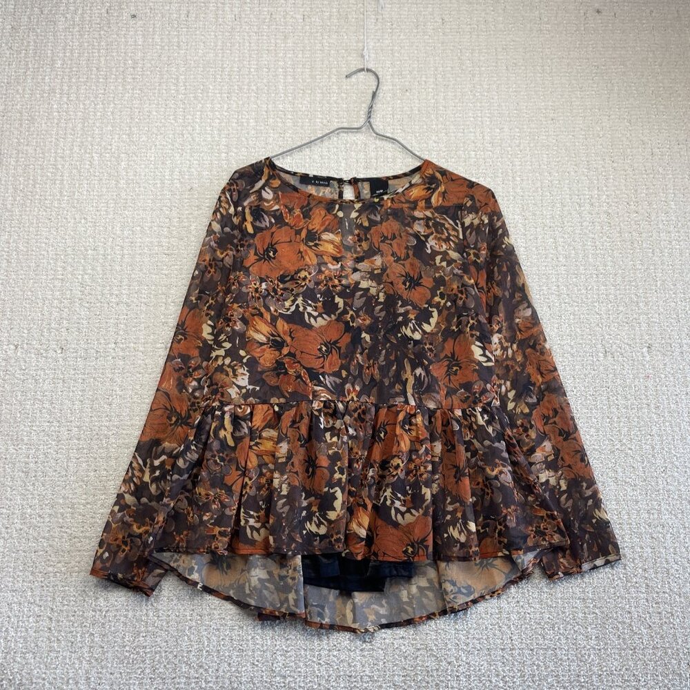 K. By Kersh Dark Floral Long Sleeve Sheer Indie Tunic Top Wom XS Boho Witchy